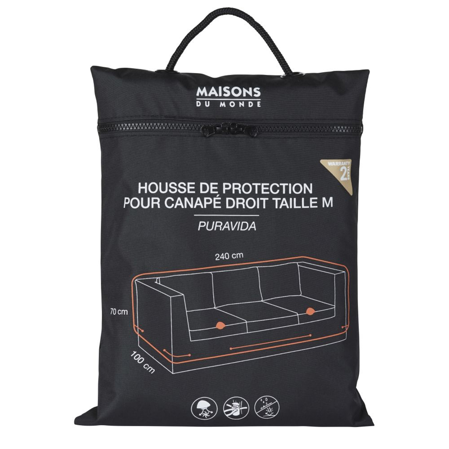 PURAVIDA - Housse de protection pour canapé de jardin droit 3 places noire
