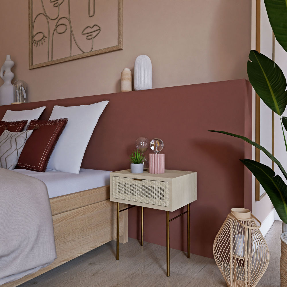 Table de chevet en bois et rotin Solstice, tiroir intégré, Dakar Sénégal