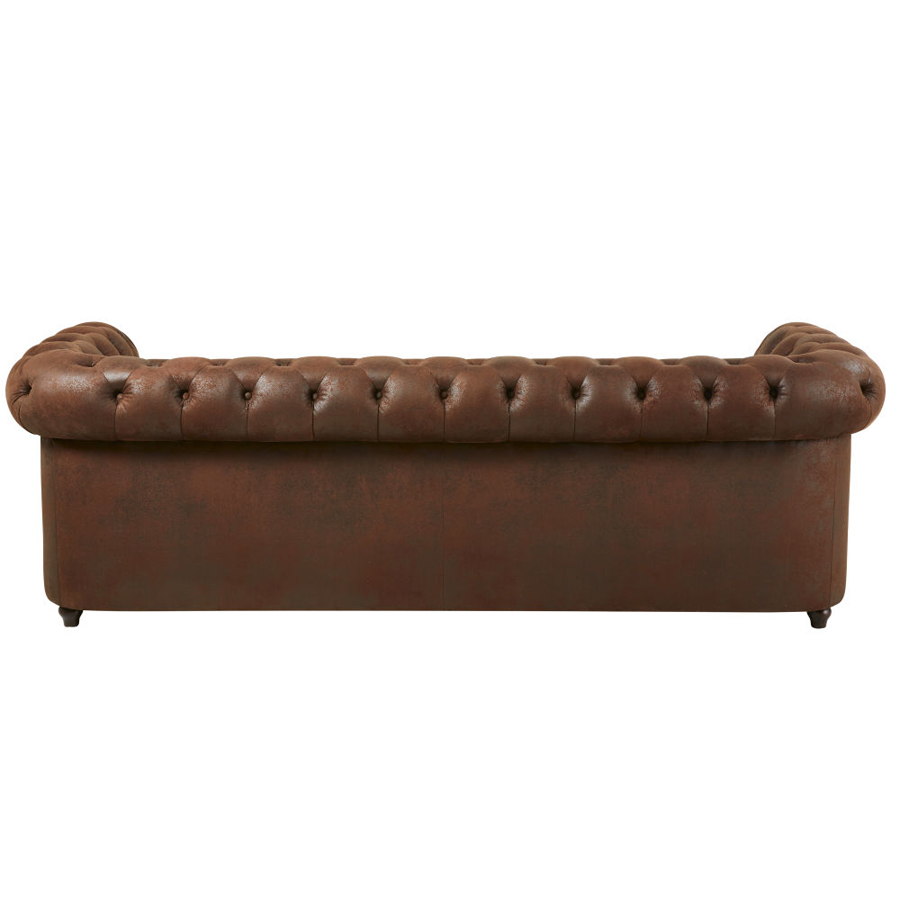 Canapé-lit Chesterfield en suédine marron avec vue arrière, Dakar, Sénégal.