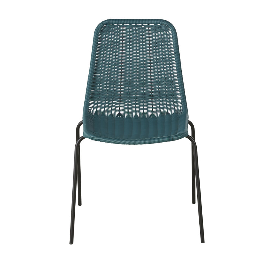 Vue de face de la chaise de jardin Boavista en résine tressée vert et métal noir - Dakar, Sénégal