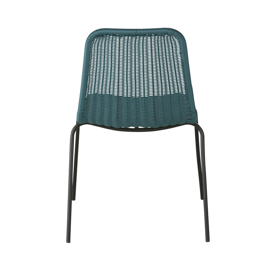 Vue arrière de la chaise de jardin Boavista en résine tressée vert et métal noir - Dakar, Sénégal