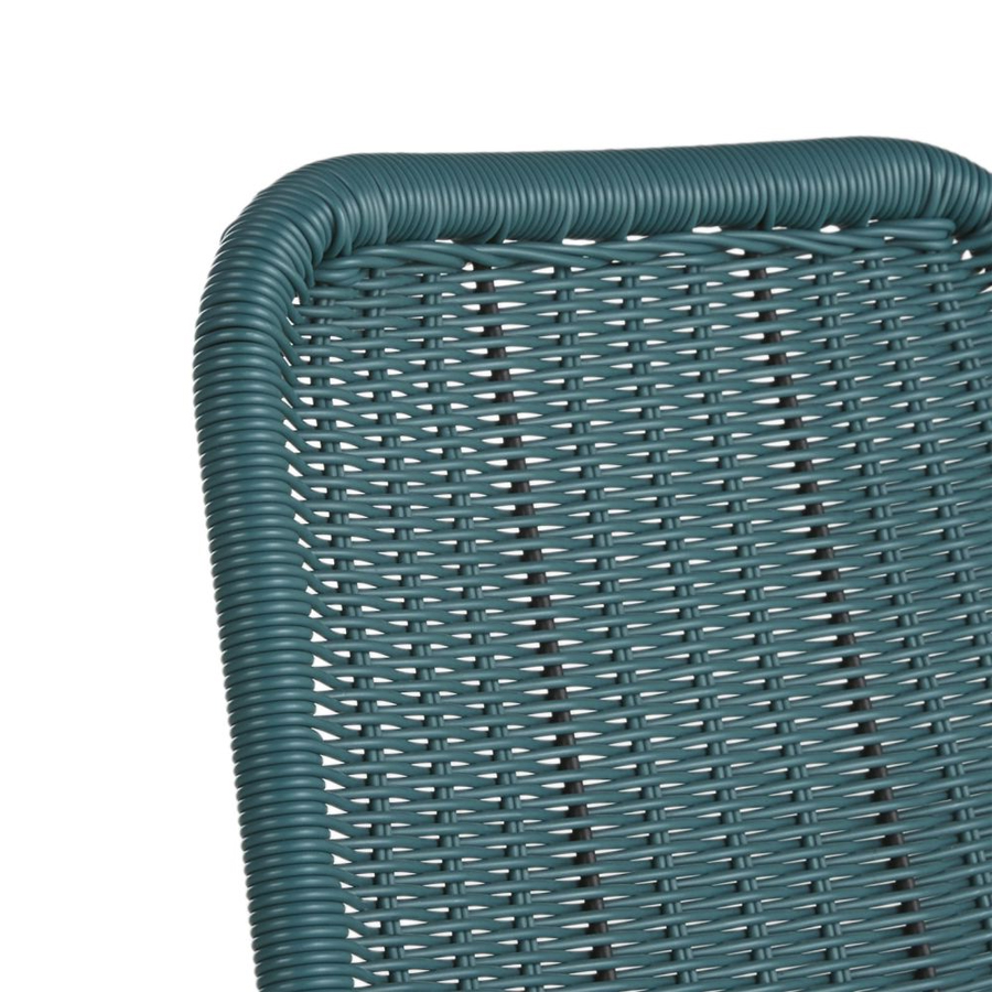 Zoom sur les détails de la résine tressée de la chaise Boavista vert et métal noir - Dakar, Sénégal