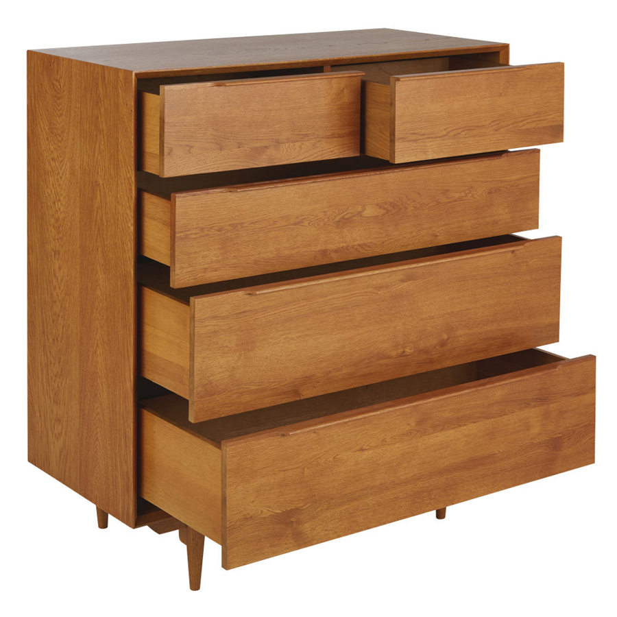 Commode PORTOBELLO, design vintage en chêne finition miel, 5 tiroirs, Dakar Sénégal
