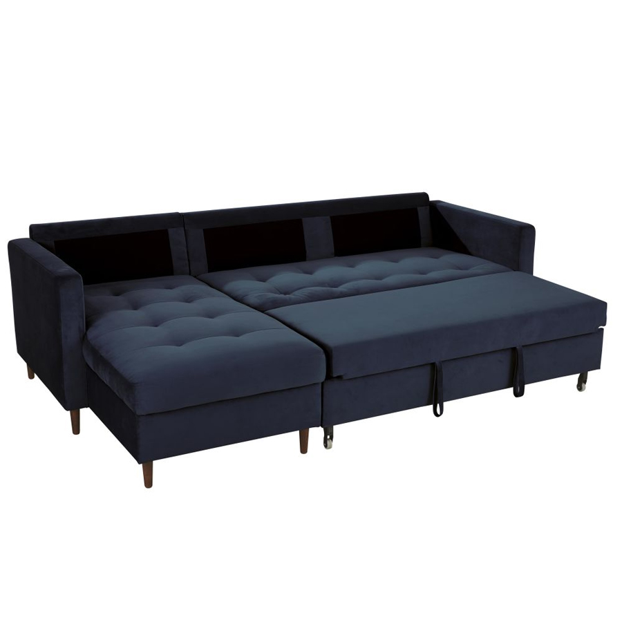 OLIVIA - Canapé d'angle convertible 4/5 places en velours bleu nuit