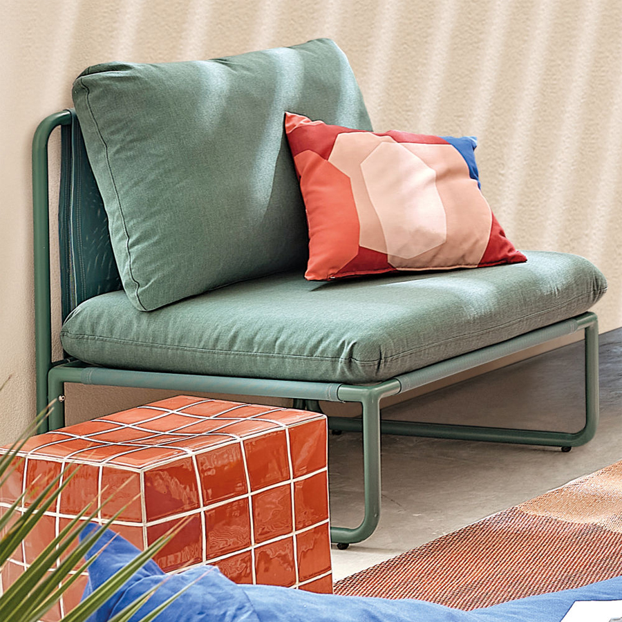 CARILO - Chauffeuse pour canapé de jardin modulable bleu vert