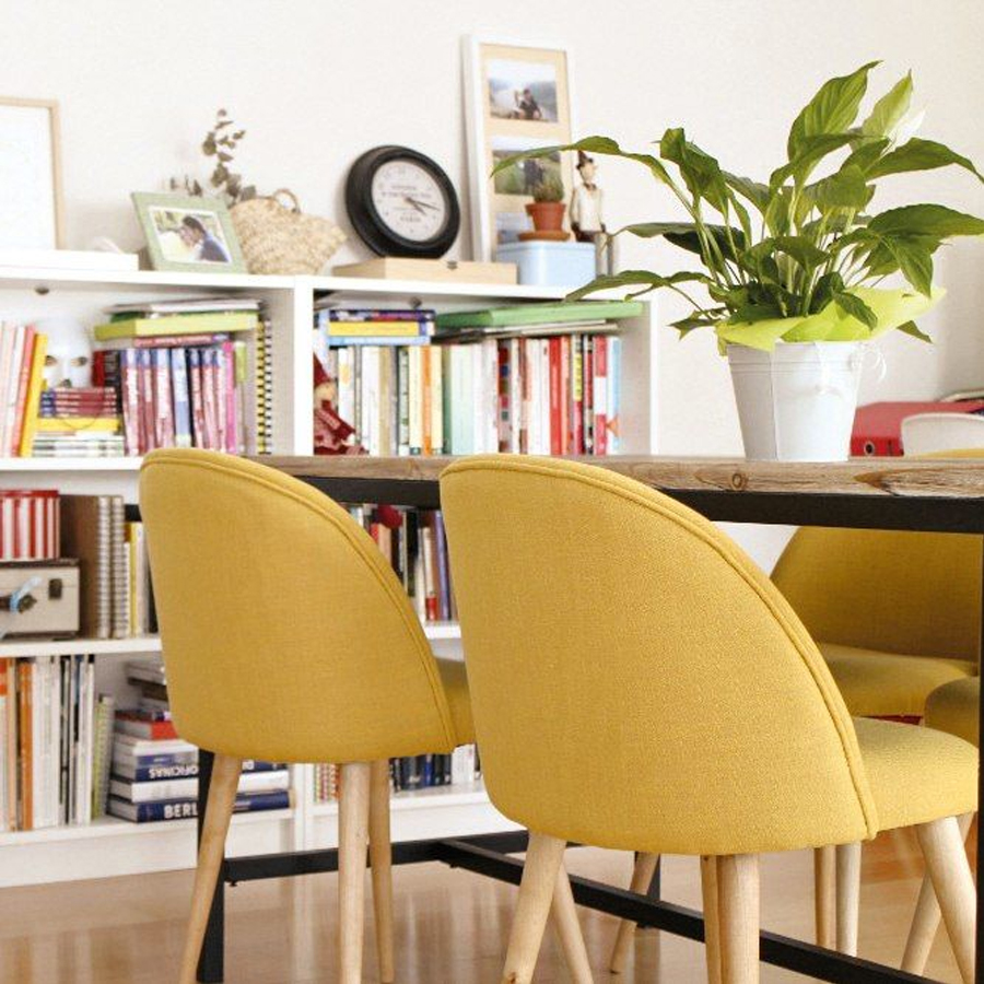 MAURICETTE - Chaise vintage en tissu et bouleau massif jaune