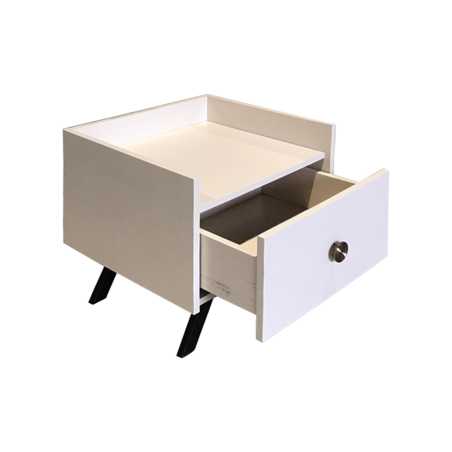 AREZKI - Table de chevet 1 tiroir en bois blanc crème 52x53x50