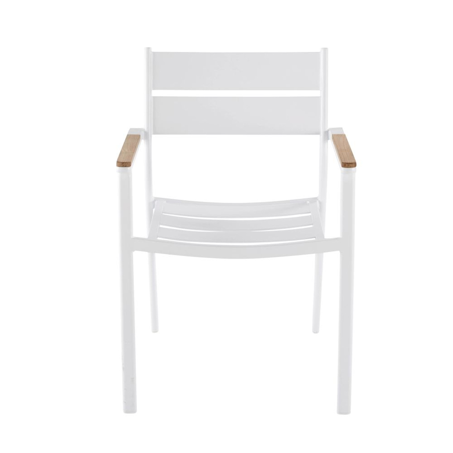 Fauteuil à dîner de jardin Guam, vue de face - blanc et teck, Dakar, Sénégal