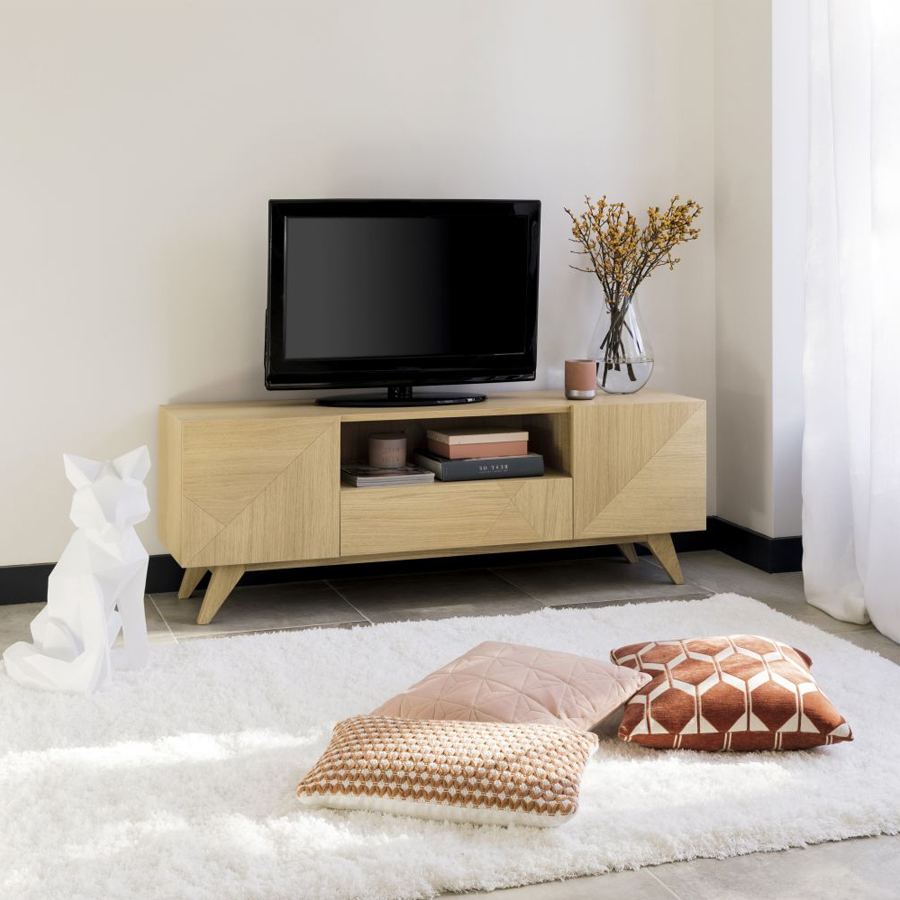 Meuble TV Origami, finition rétro avec rangement pratique, 2 portes et 1 tiroir, à Dakar, Sénégal