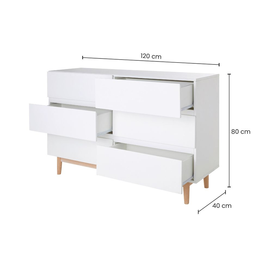 ARTIC - Commode double 6 tiroirs blanche L120