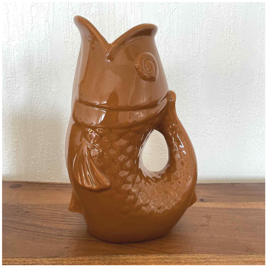 POISSON - Vase décoratif marron en céramique, grand format, Dakar Sénégal