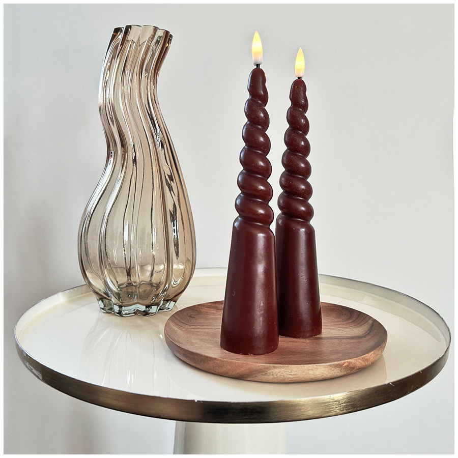 Bougies LED piliers torsadées marron en cire naturelle avec effet réaliste, Dakar, Sénégal