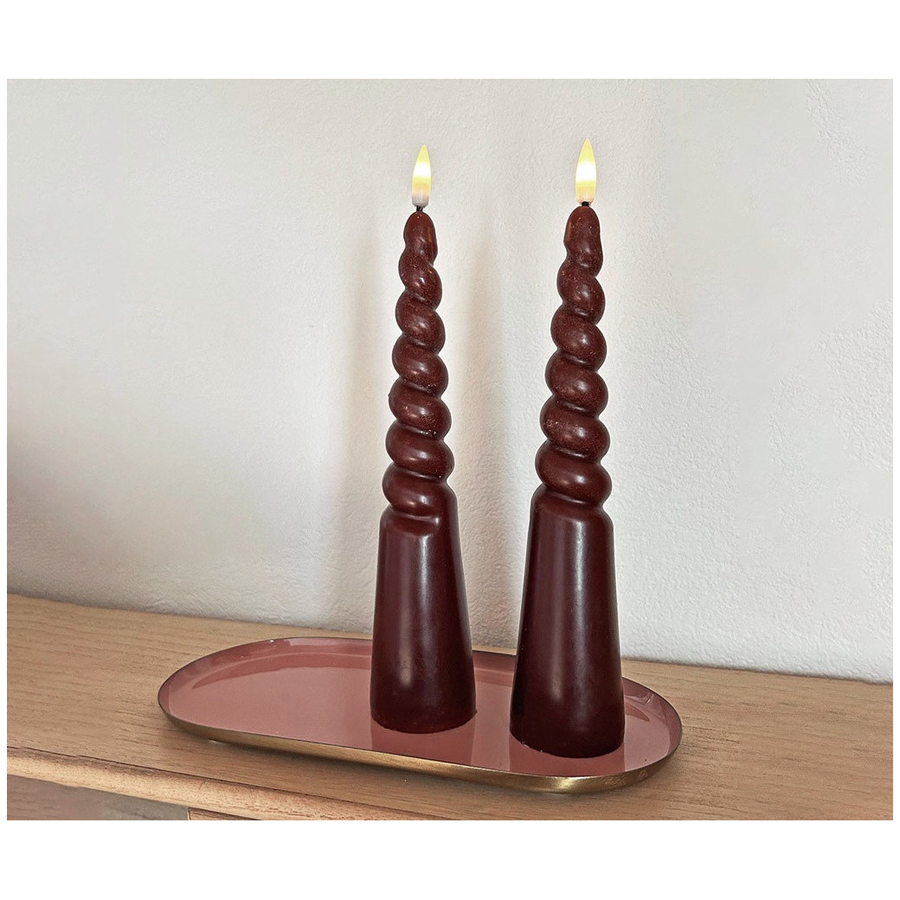 Bougies LED piliers torsadées marron en cire naturelle avec effet réaliste, Dakar, Sénégal
