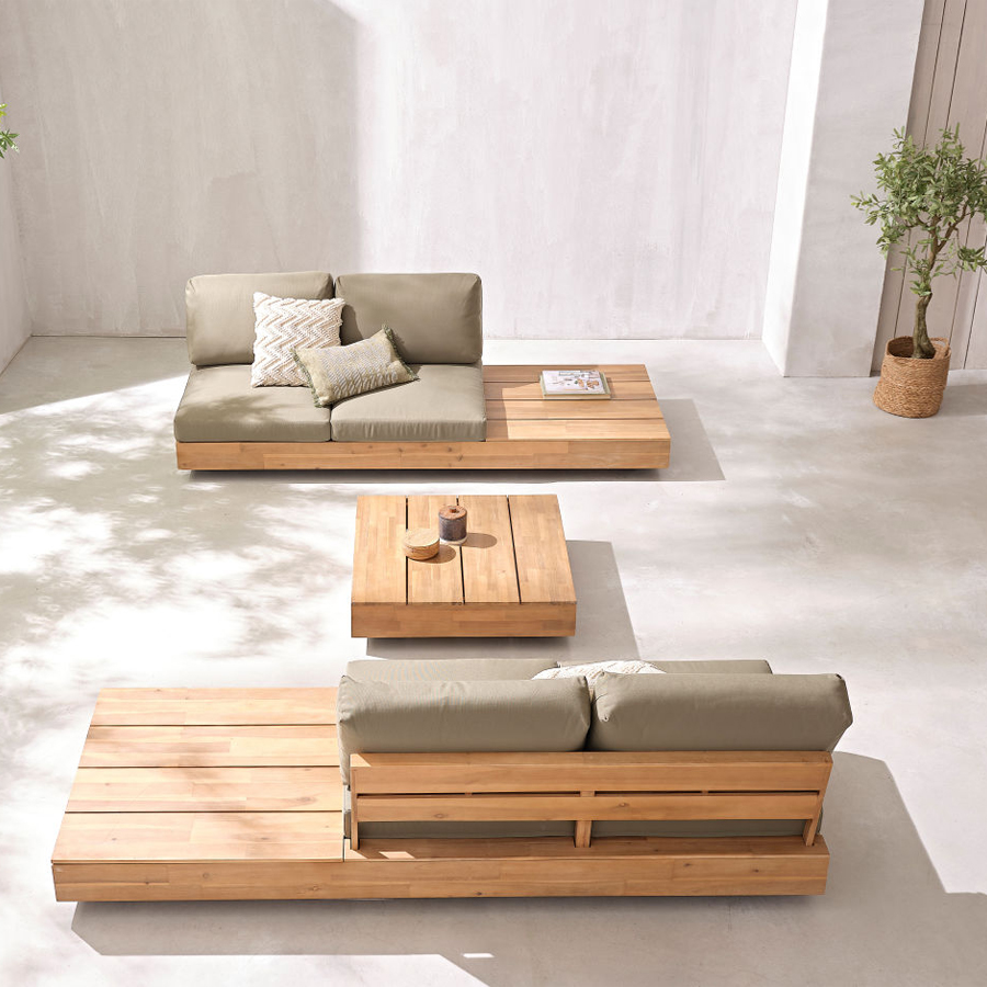 BEDIA BUSINESS - Table basse de jardin professionnelle en métal et bois d'acacia massif