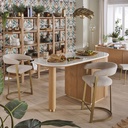 Chaise de bar Warren, design raffiné avec revêtement beige et pieds dorés, parfaite pour îlots à Dakar, Sénégal