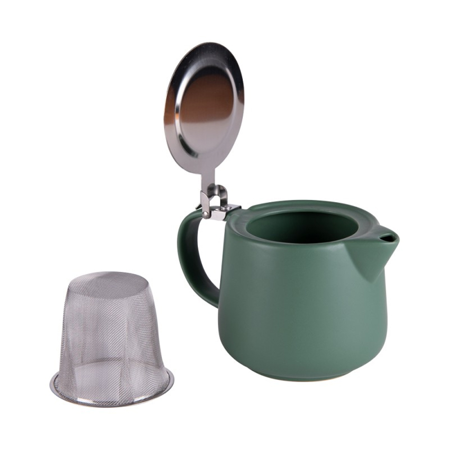 Théière Uno en grès vert avec couvercle en acier inoxydable et filtre inclus, design moderne - Dakar, Sénégal