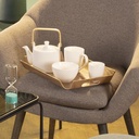 Coffret théière Snow blanc avec tasse, bol et mug assortis, présentés sur un plateau en bois pour un moment de détente - Dakar, Sénégal