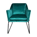 Fauteuil en velours vert élégant avec pieds en métal noir, design moderne et confortable, Dakar, Sénégal.