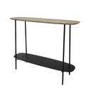 Vue complète de la console avec plateau en bois et structure en métal noir, idéale pour un intérieur moderne, Dakar, Sénégal.