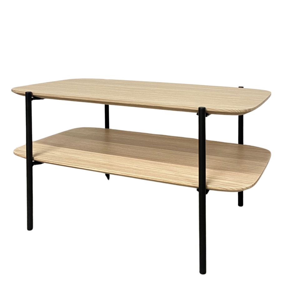 PLEXUS - Table basse en bois chêne vernis et métal noir 70x42.5x38cm