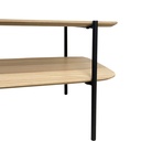Table basse design Plexus en chêne naturel et métal noir pour salon à Dakar, Sénégal.