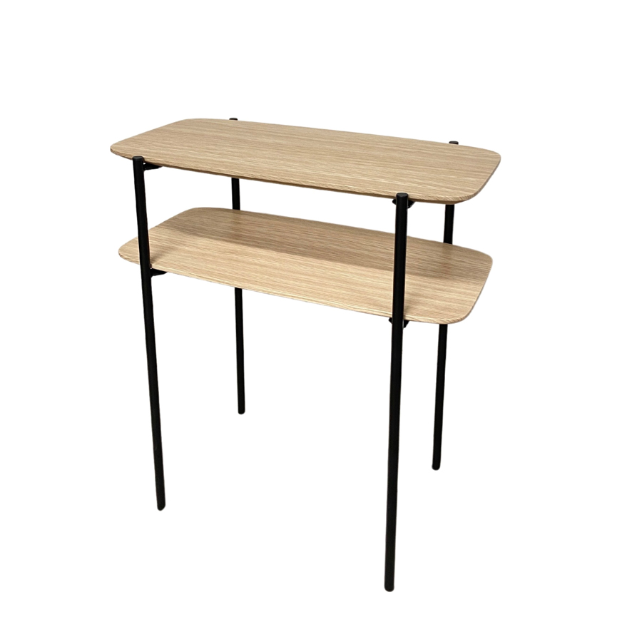 Console en bois chêne clair avec structure en métal noir, design moderne et minimaliste, idéale pour un intérieur contemporain.Dakar, Sénégal