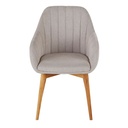 Fauteuil Archie de table vu de face, tissu gris clair tramé, pieds en bois de chêne, design intemporel - Dakar, Sénégal.