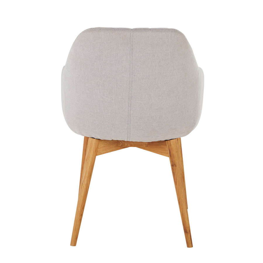 Fauteuil Archie de table vu de dos, tissu gris clair tramé, pieds en bois de chêne, finition élégante - Dakar, Sénégal.