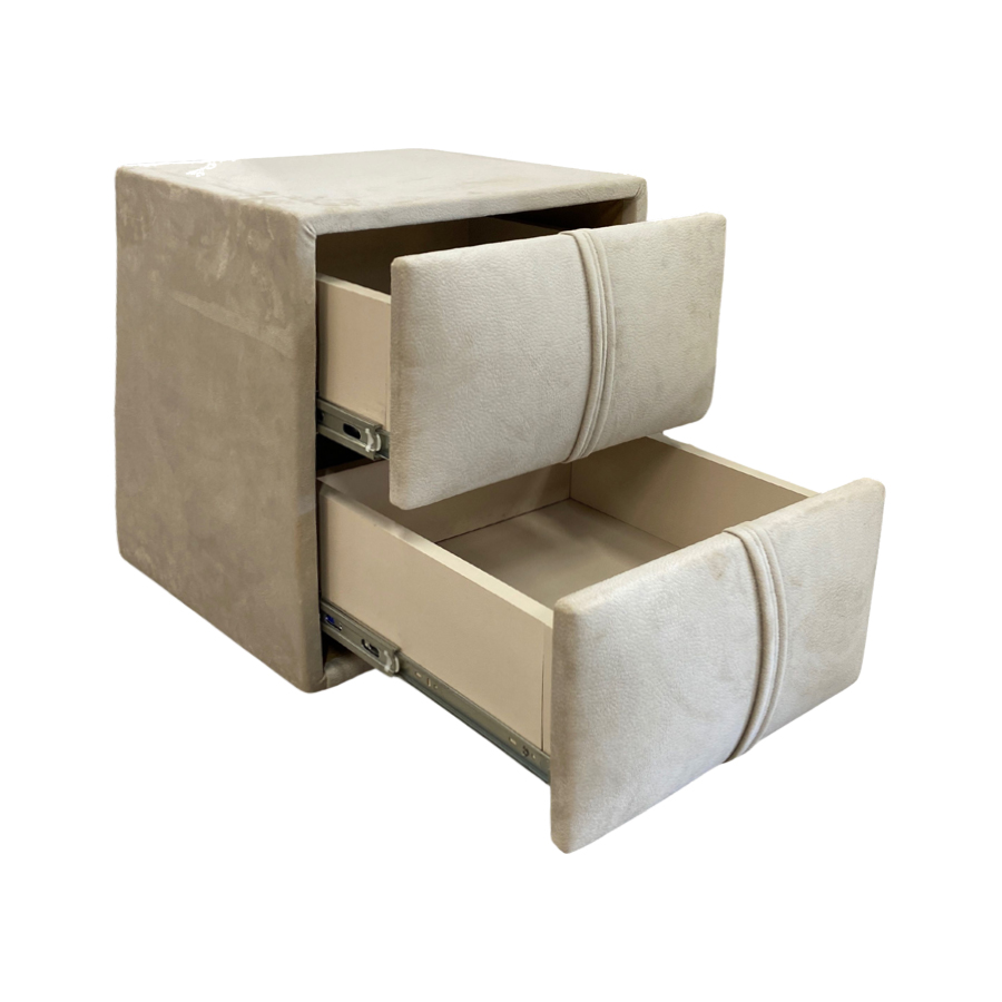 Table de chevet IVANA capitonnée en velours beige, élégance et fonctionnalité, Dakar Sénégal