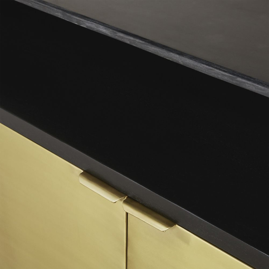LOUXOR - Comptoir en métal ondulé coloris laiton et marbre noir