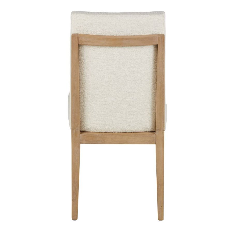 Vue arrière de la Chaise Throne blanc ivoire avec un dossier rembourré et des pieds solides en bois d'hévéa naturel - Dakar, Sénégal
