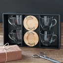 Coffret 4 tasses en verre et sous coupes en bambou