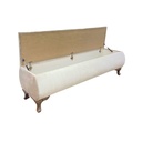 ELEGANT - Banquette en velours beige, pieds en bois marron