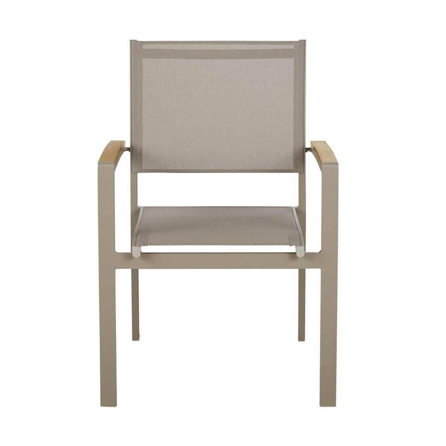Fauteuil de jardin en aluminium taupe et textilène, vue de face, Dakar, Sénégal.