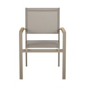 Fauteuil de jardin en aluminium taupe et textilène, vue de face, Dakar, Sénégal.