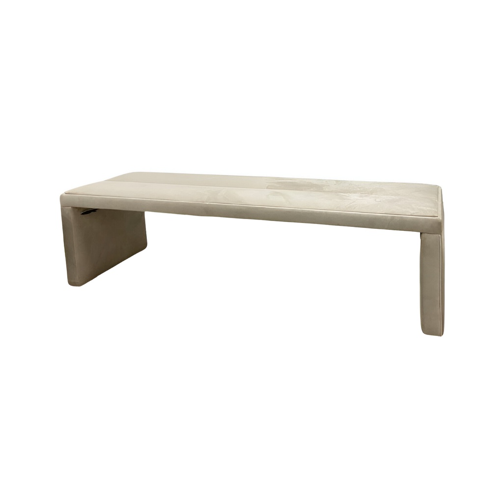 Banquette élégante en velours beige pour salon ou chambre à Dakar, Sénégal.
