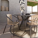 Chaise de jardin Bamba Business, design moderne en acier noir et résine tressée, parfaite pour les terrasses à Dakar, Sénégal.