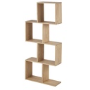 Étagère asymétrique Aluanda en bois de chêne beige avec 5 compartiments ouverts. Disponible à Dakar, Sénégal.