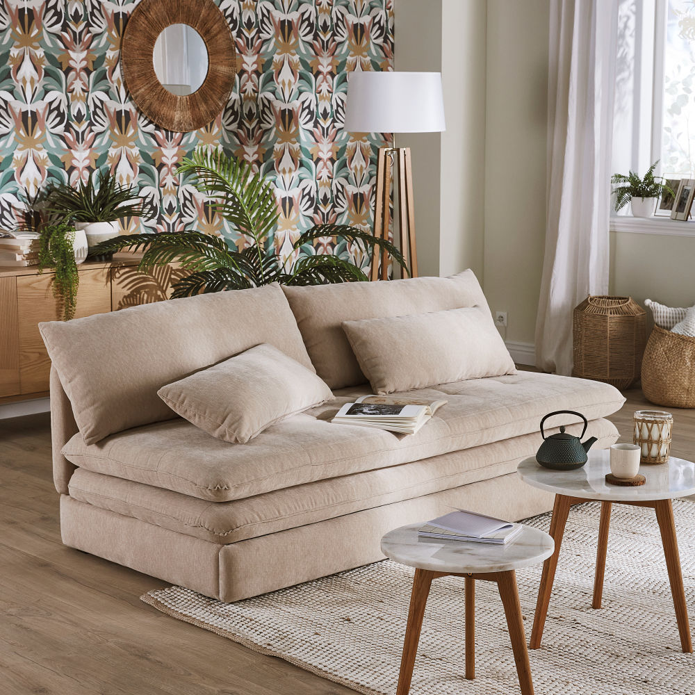 Canapé convertible Clio beige en tissu recyclé, 2/3 places confortables, Dakar Sénégal