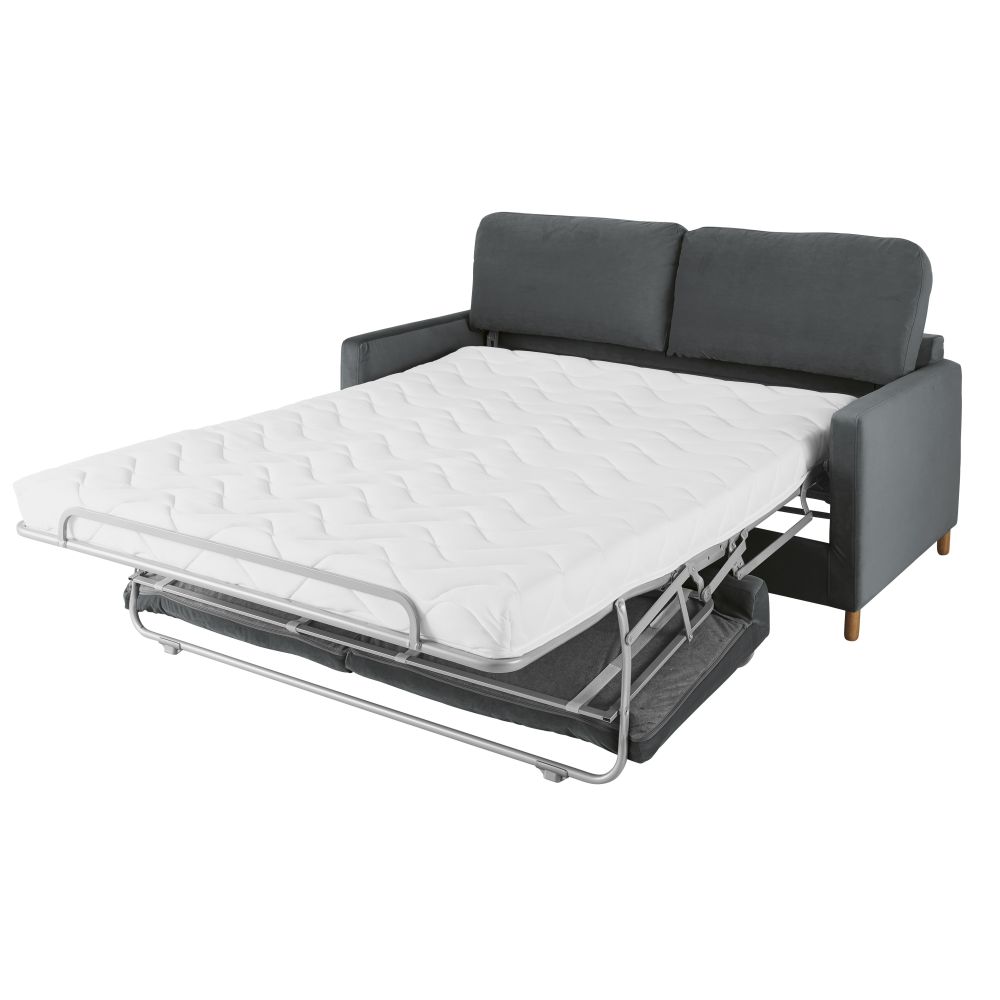 Canapé-lit Julian en velours gris anthracite avec matelas déplié, Dakar, Sénégal.