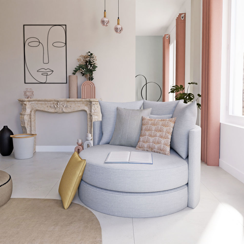 Canapé rond Dita 2 places en tissu gris pour petit salon à Dakar, Sénégal