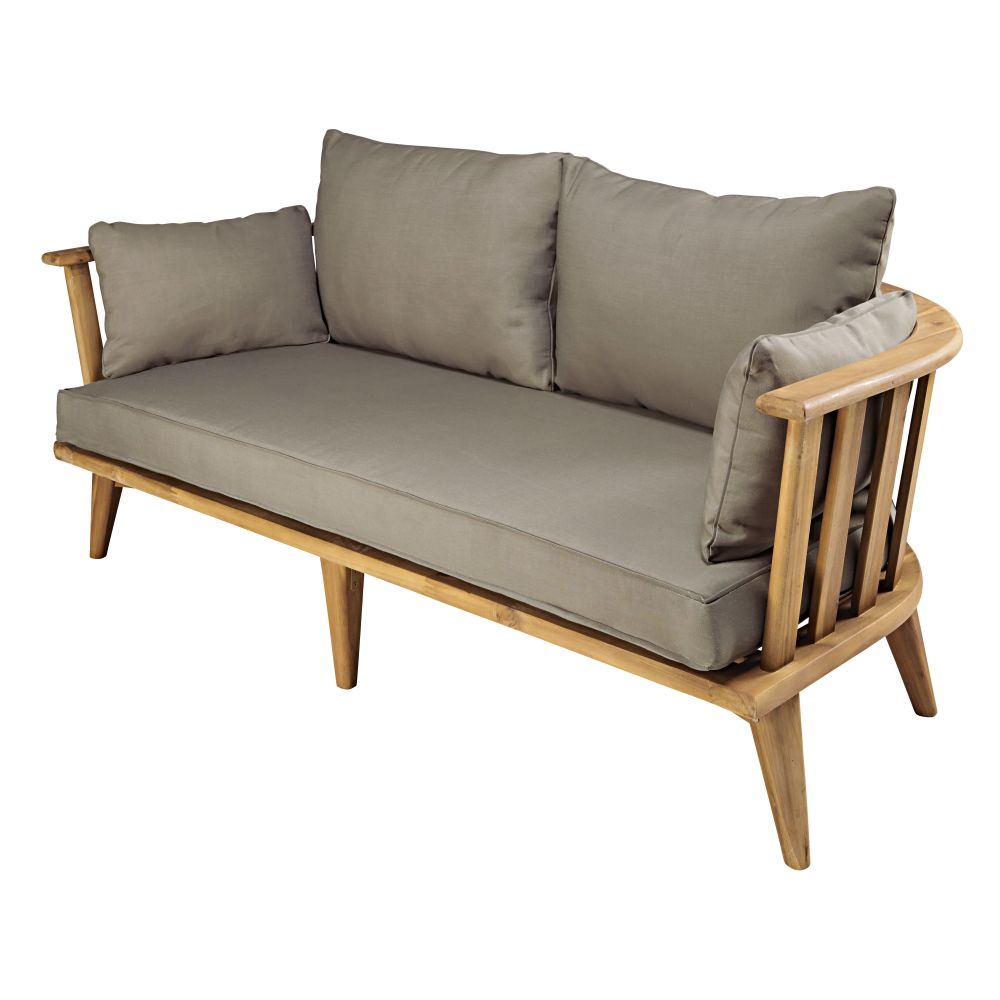 Banquette de jardin Noumea , 2/3 places en massif d'acacia avec coussins taupe, disponible à Dakar, Sénégal