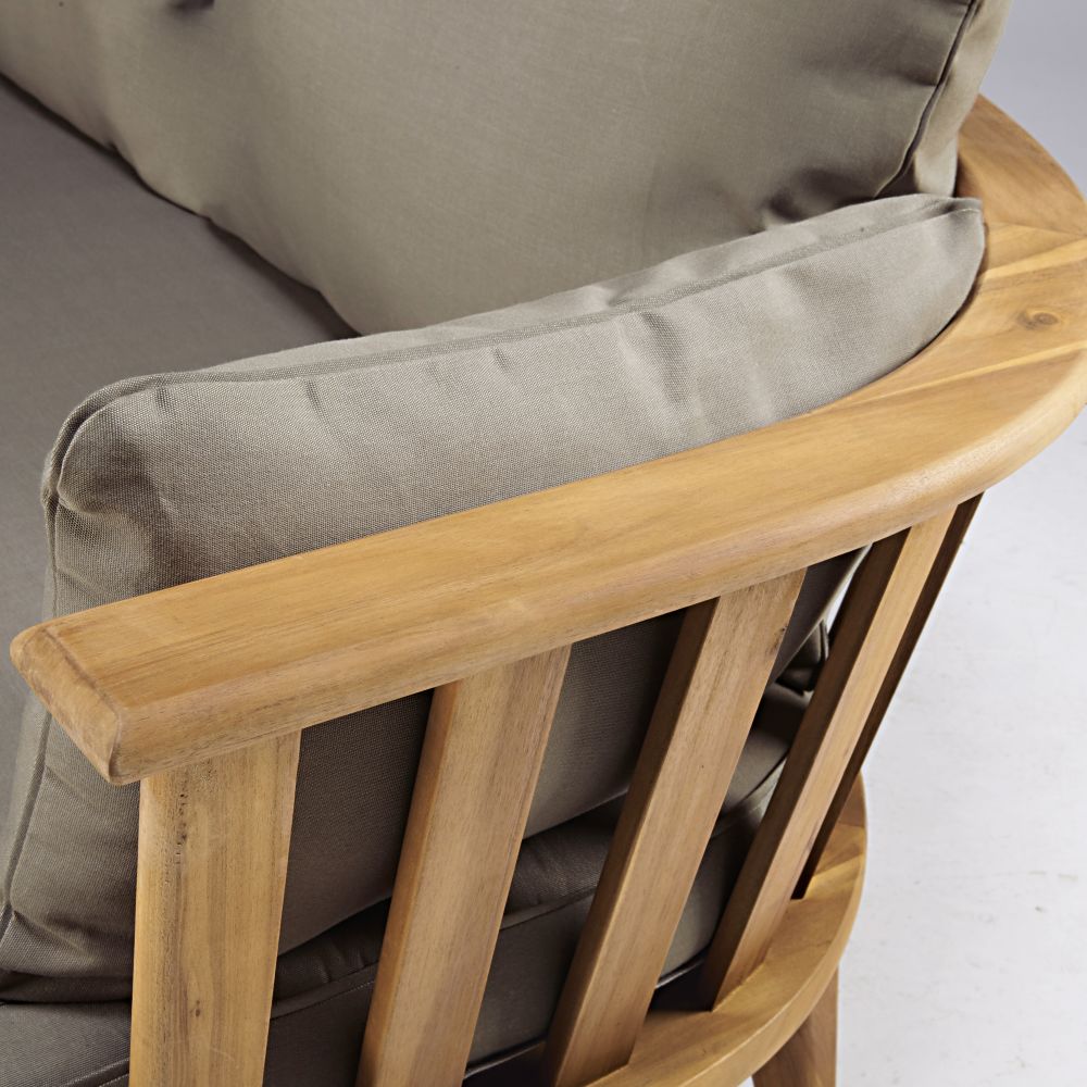 Nouméa - Mobilier extérieur , banquette 2/3 places en bois d'acacia et coussins taupe élégants, à Dakar, Sénégal