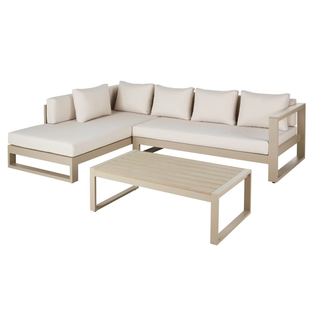 THETIS - Salon de jardin 5 places en aluminium taupe et écru