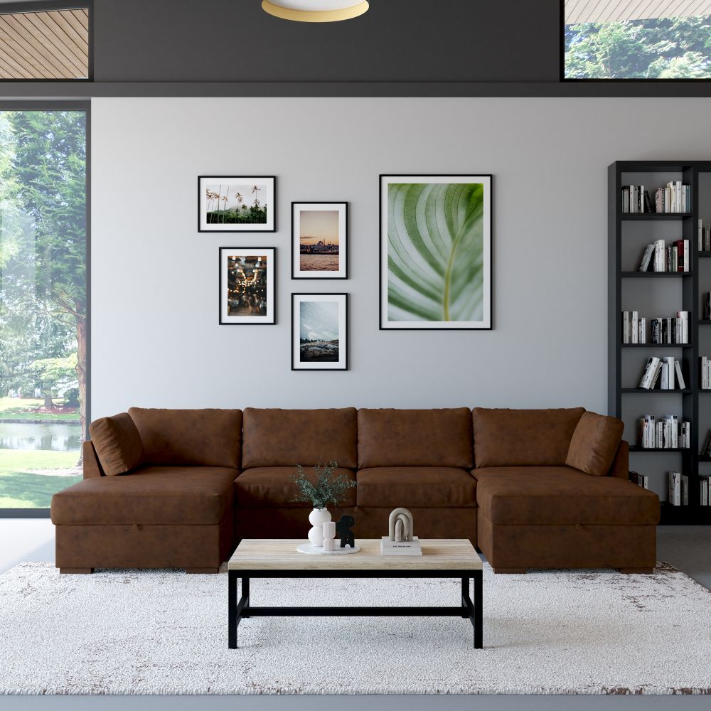 Canapé-lit Times Square 7 places en suédine marron avec rangement, Dakar Sénégal