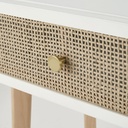 Table de chevet YSEE, design en pin naturel et rotin tressé, finition mate, Dakar Sénégal