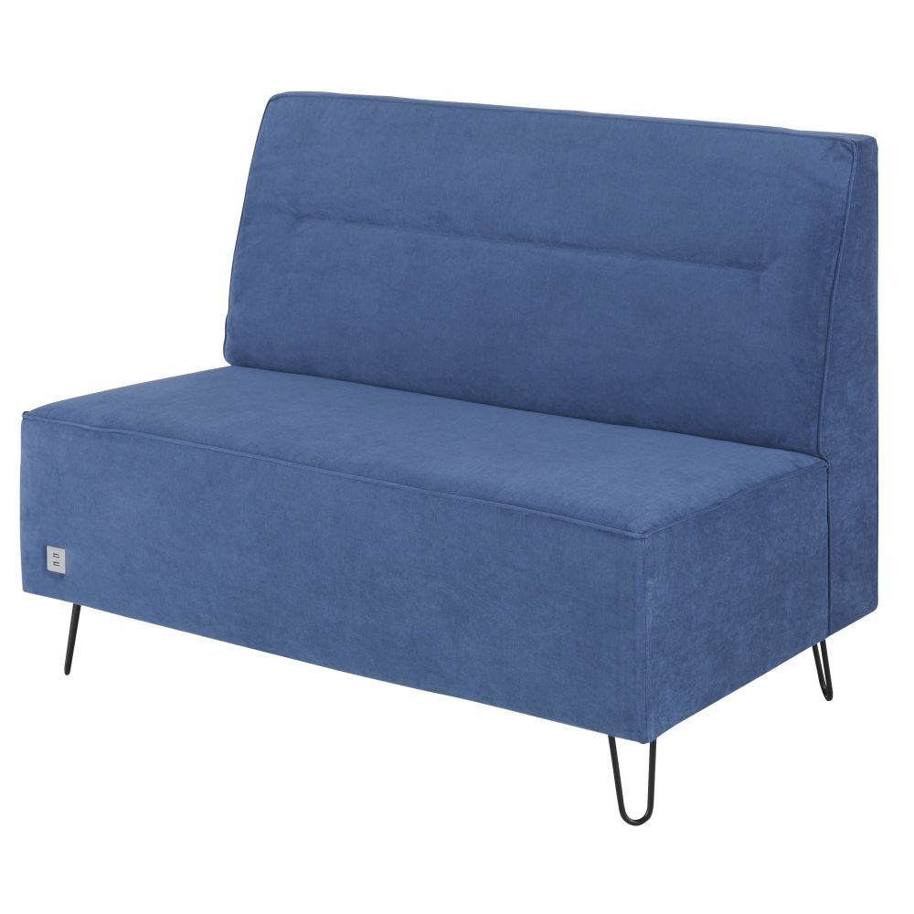 Banquette Lyanna connectée 2 places en tissu bleu avec pieds noirs à Dakar, Sénégal.