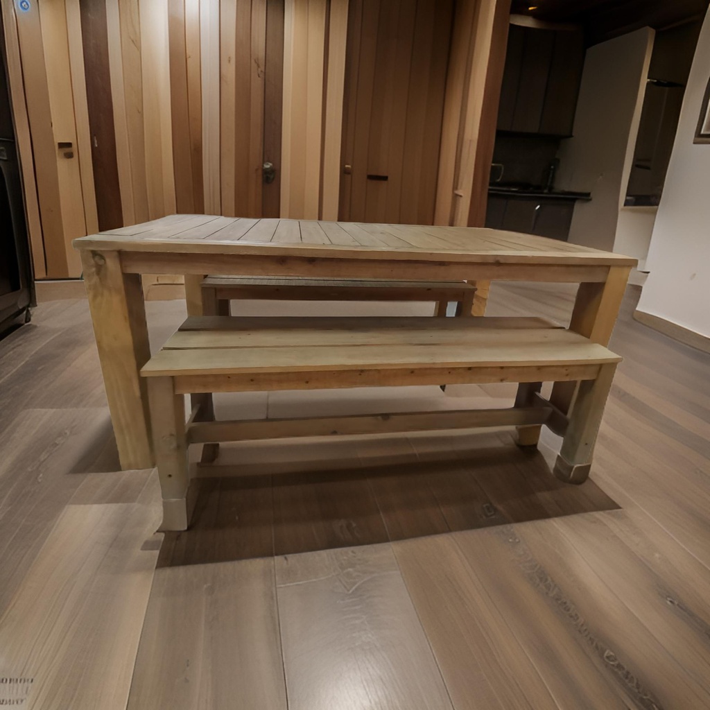 Table de jardin Brehat 6 personnes avec bancs en sapin - Dakar, Sénégal.