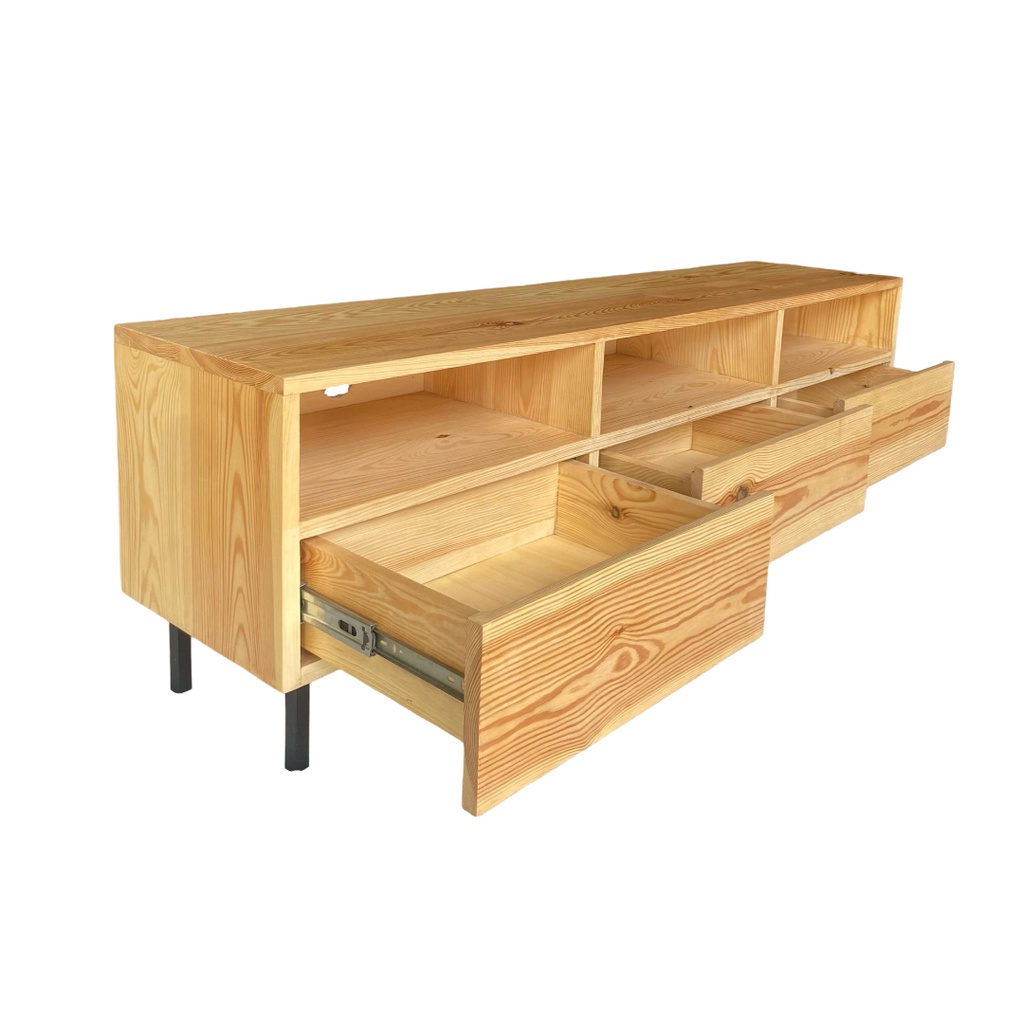 IAGO - Meuble TV 3 tiroirs en bois massif naturel 150cm