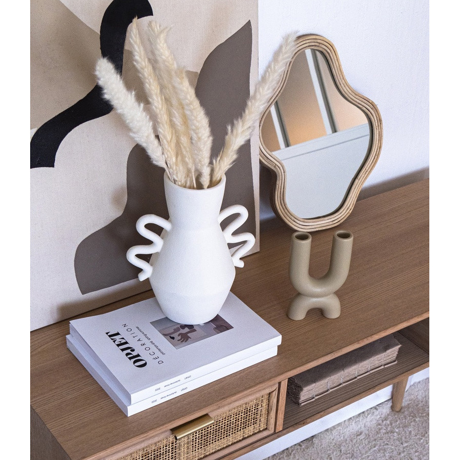 Mobilier design - Miroir robuste avec cadre en raphia pour entrée ou salon moderne au Sénégal